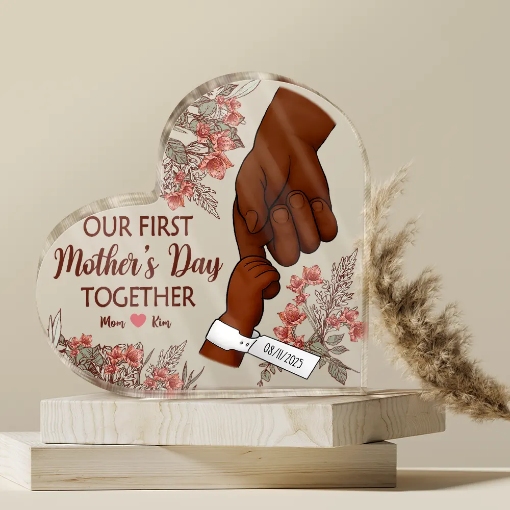 Birth Flower Great Job New Mom - Personalized Heart Shaped Acrylic Plaque - Image 4