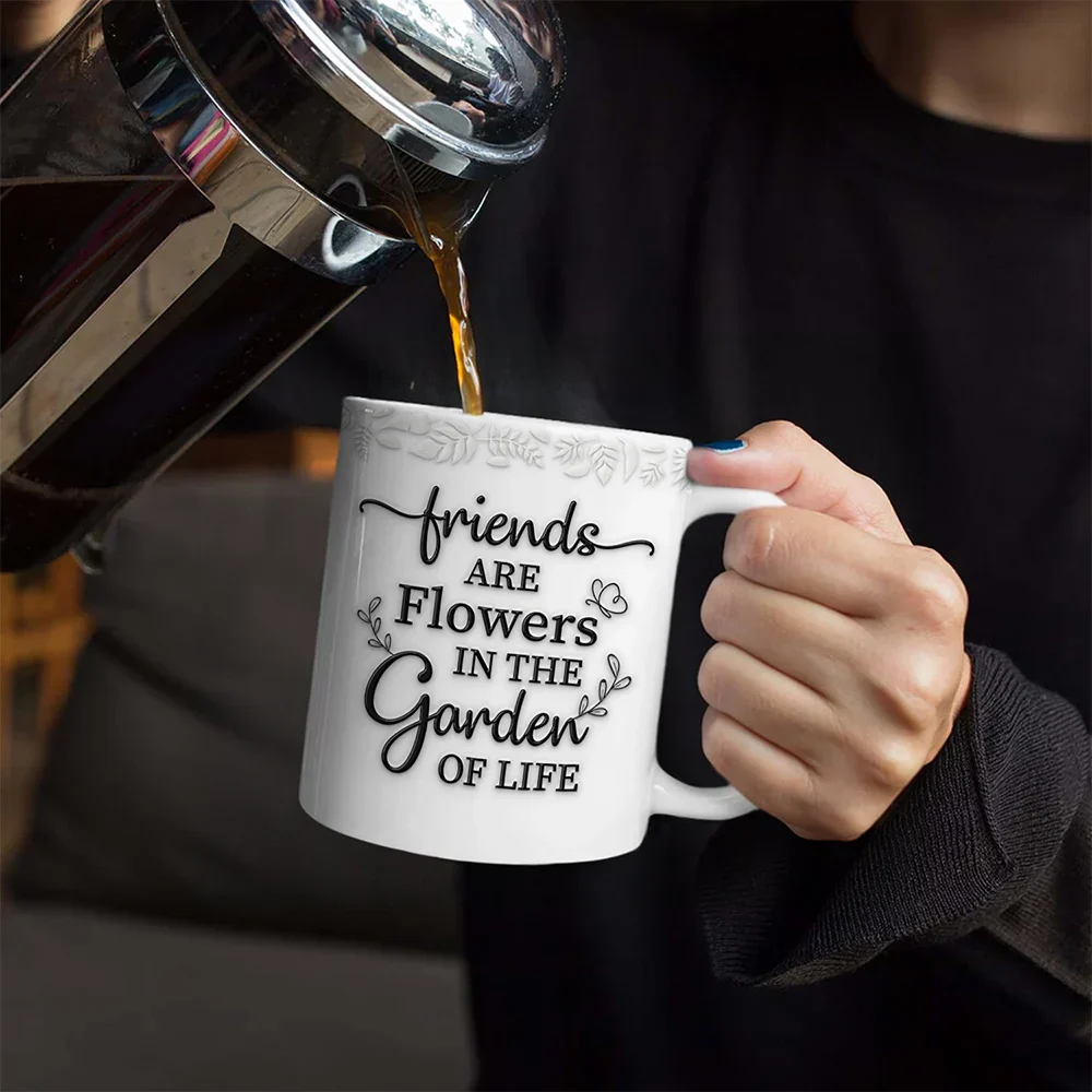 Birth Flower Grow An Old Friend - 3D Embossed Effect Printed Mug, Personalized White Edge-to-Edge Mug - Image 4