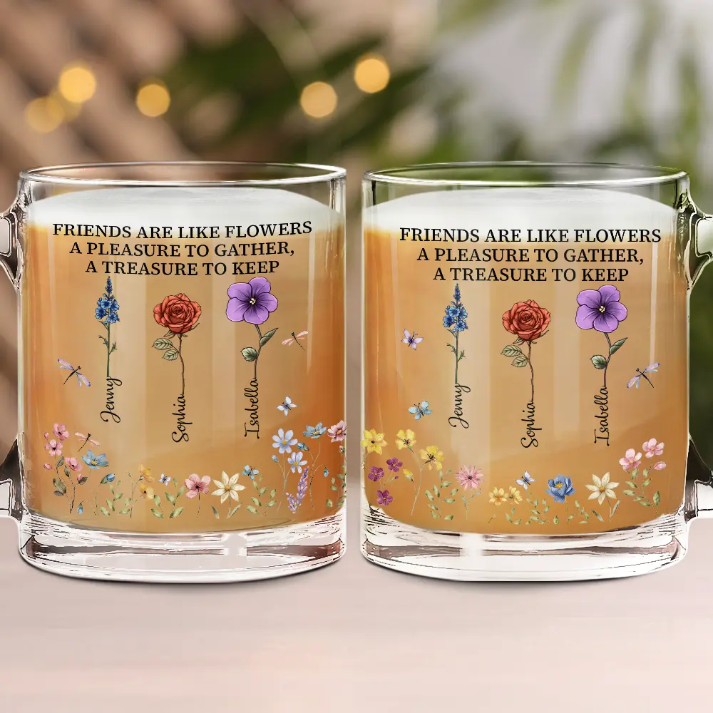 Birth Flower Grow An Old Friend Bestie - Personalized Glass Mug - Image 2