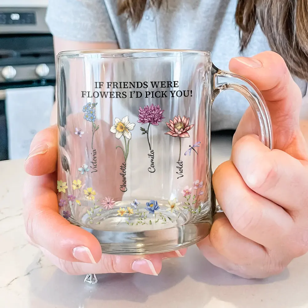 Birth Flower Grow An Old Friend Bestie - Personalized Glass Mug - Image 3