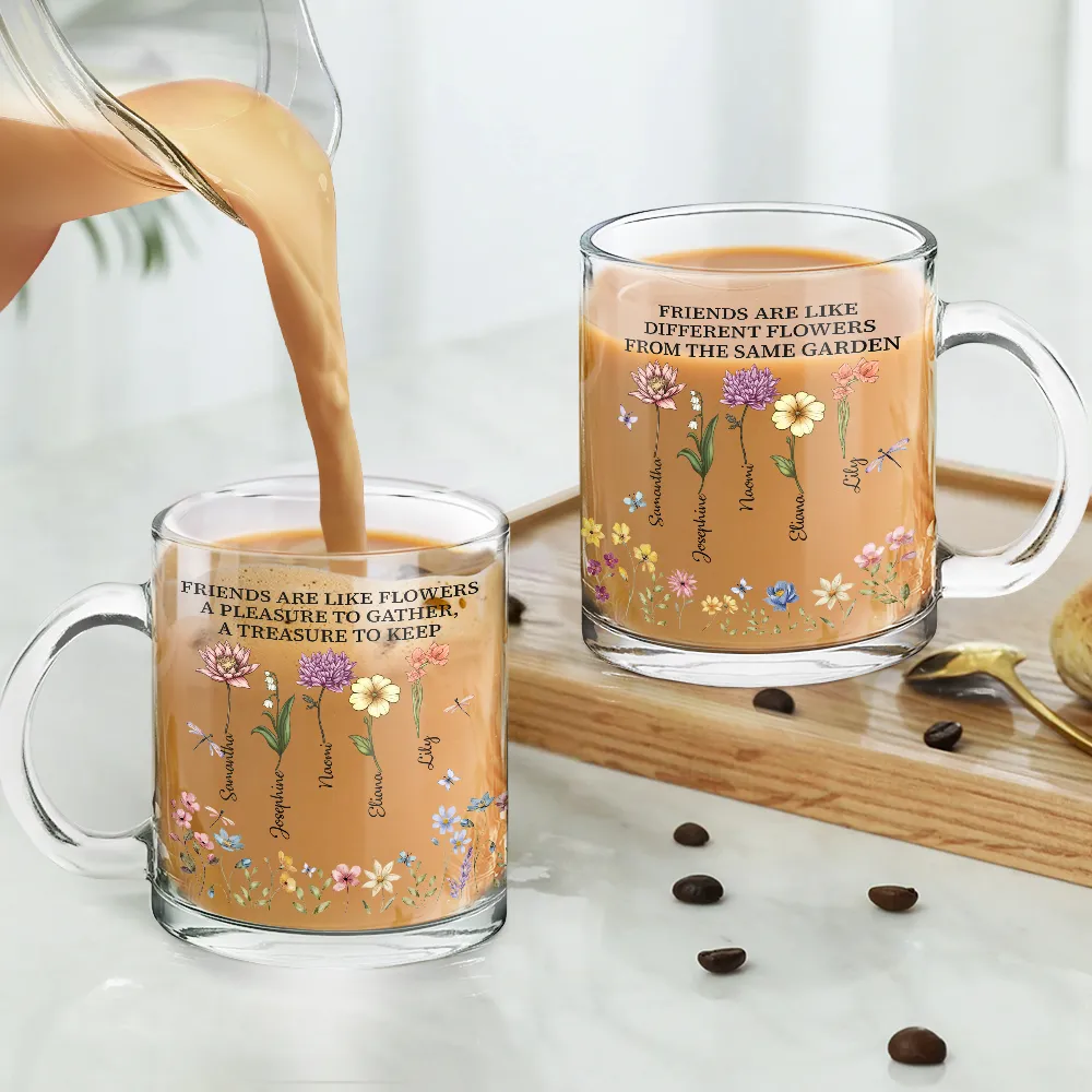 Birth Flower Grow An Old Friend Bestie - Personalized Glass Mug - Image 4
