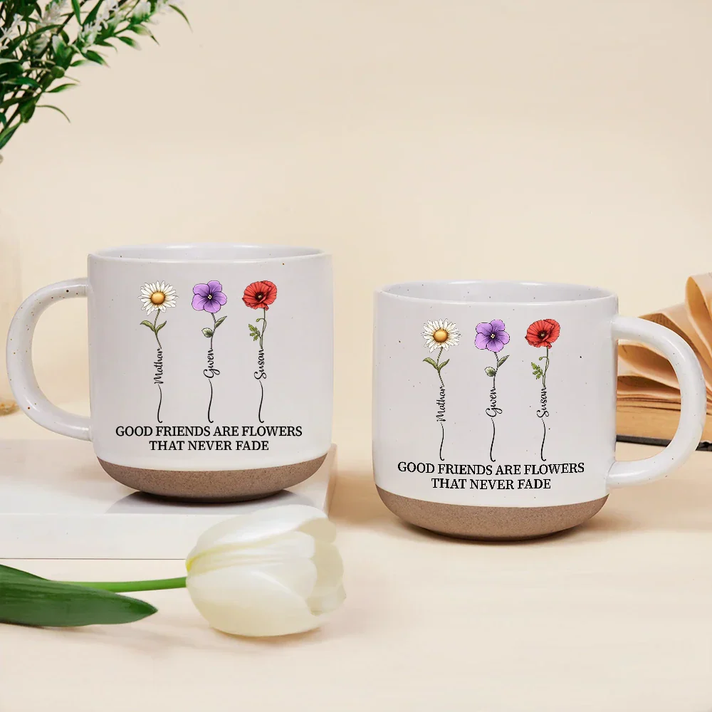 Birth Flower Grow An Old Friend Bestie - Personalized Pottery Mug - Image 2
