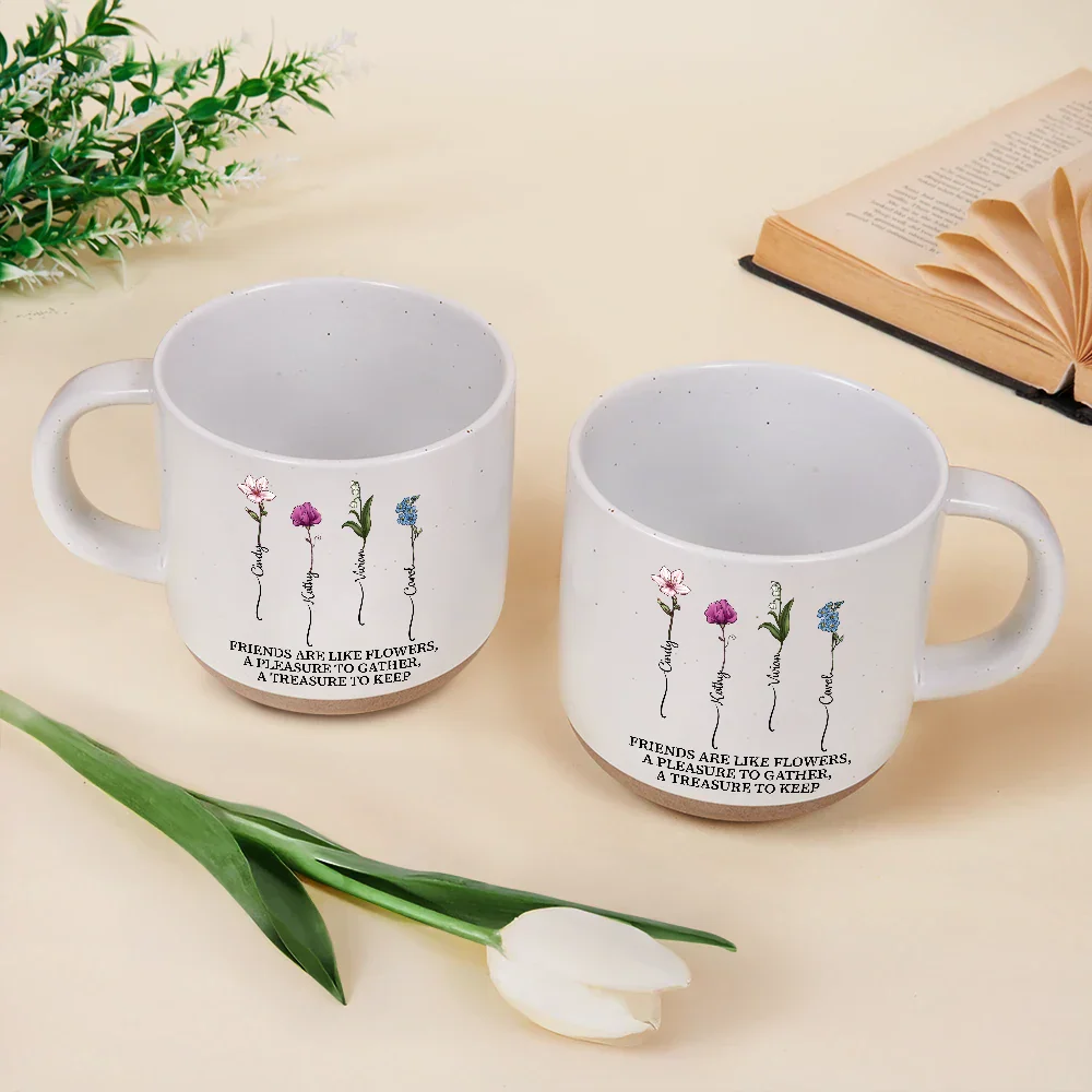 Birth Flower Grow An Old Friend Bestie - Personalized Pottery Mug - Image 3