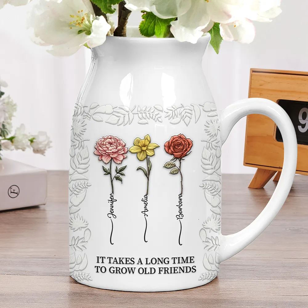 Birth Flower Grow An Old Friend - Personalized Ceramic Flower Vase