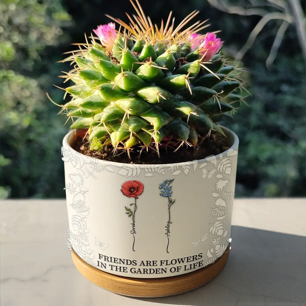 Birth Flower Grow An Old Friend - Personalized Ceramic Plant Pot - Image 4