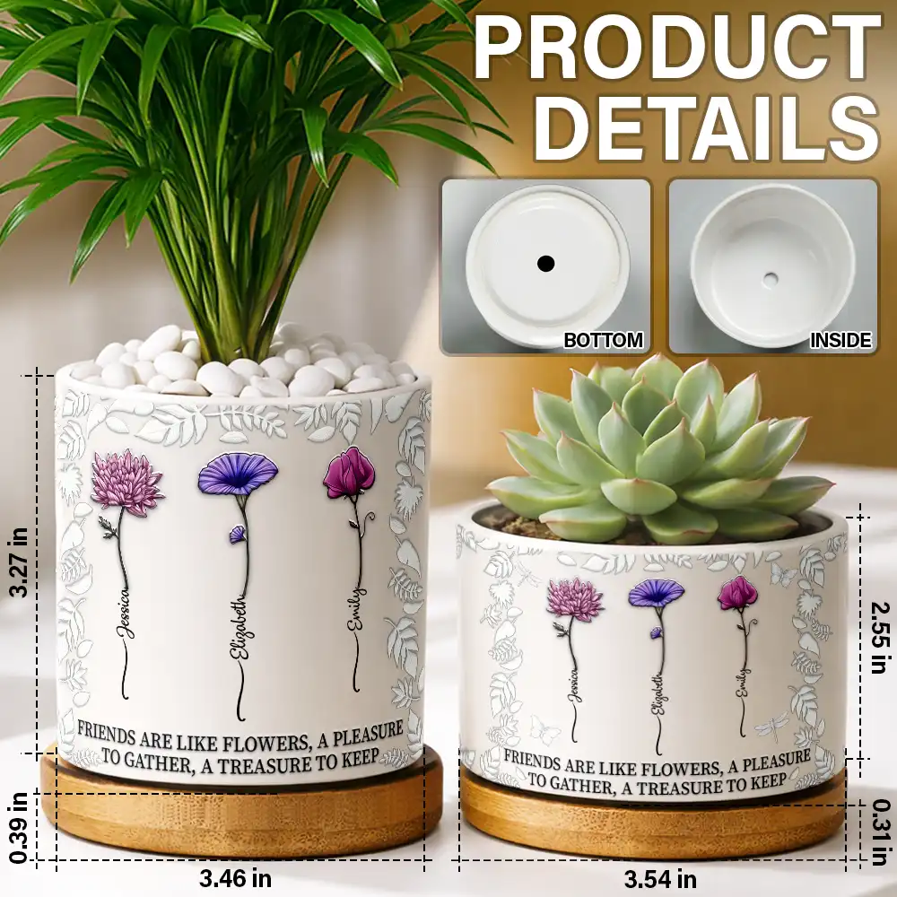 Birth Flower Grow An Old Friend - Personalized Ceramic Plant Pot - Image 5