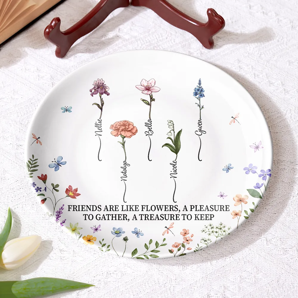Birth Flower Grow An Old Friend - Personalized Ceramic Plate - Image 4