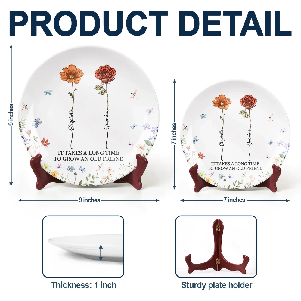Birth Flower Grow An Old Friend - Personalized Ceramic Plate - Image 5