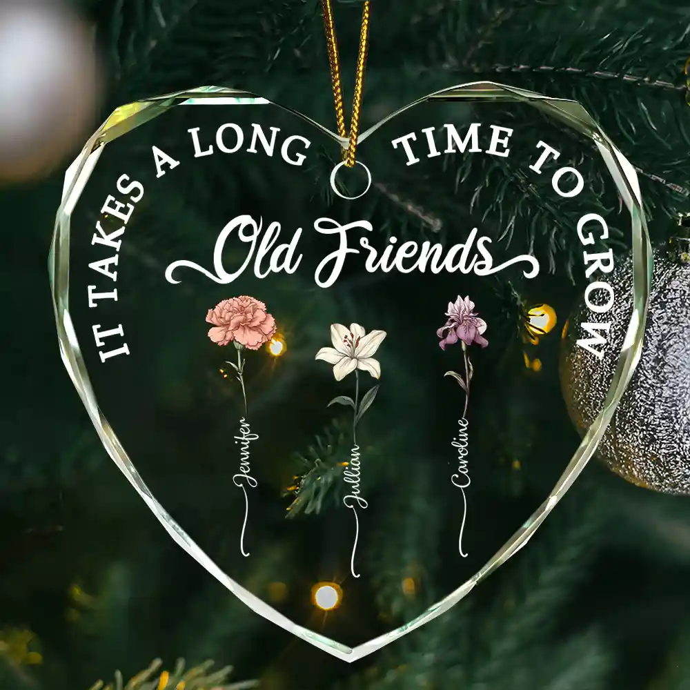 Birth Flower Grow An Old Friend - Personalized Glass Ornament