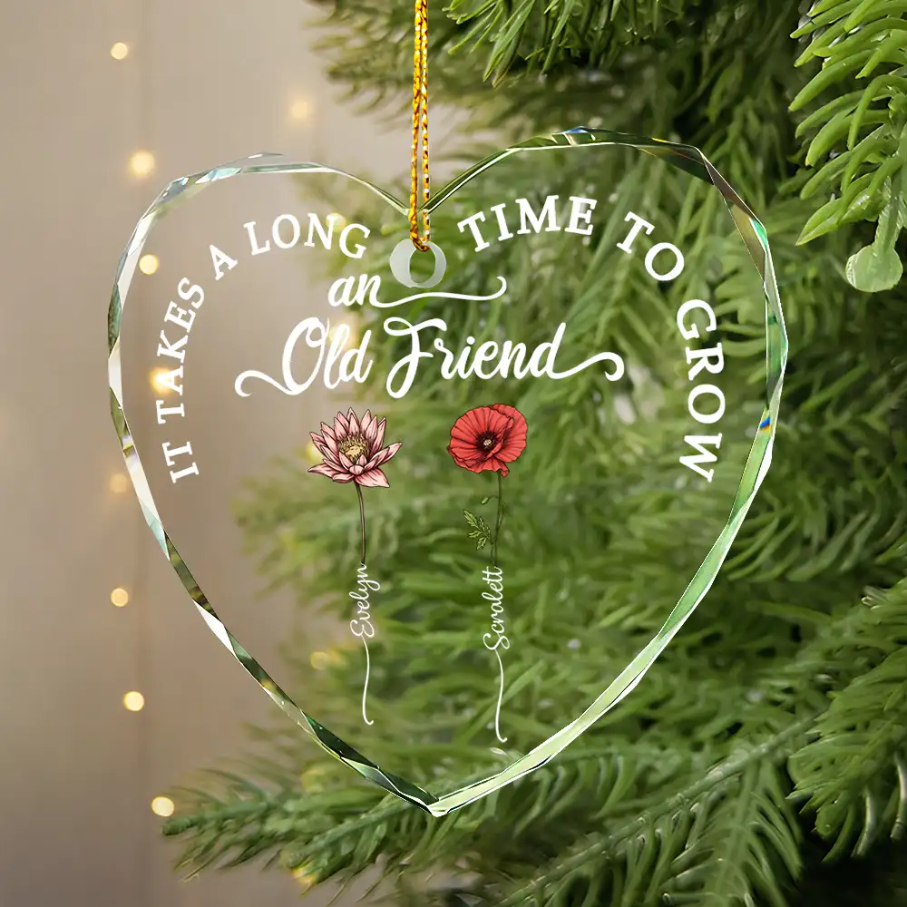 Birth Flower Grow An Old Friend - Personalized Glass Ornament - Image 4