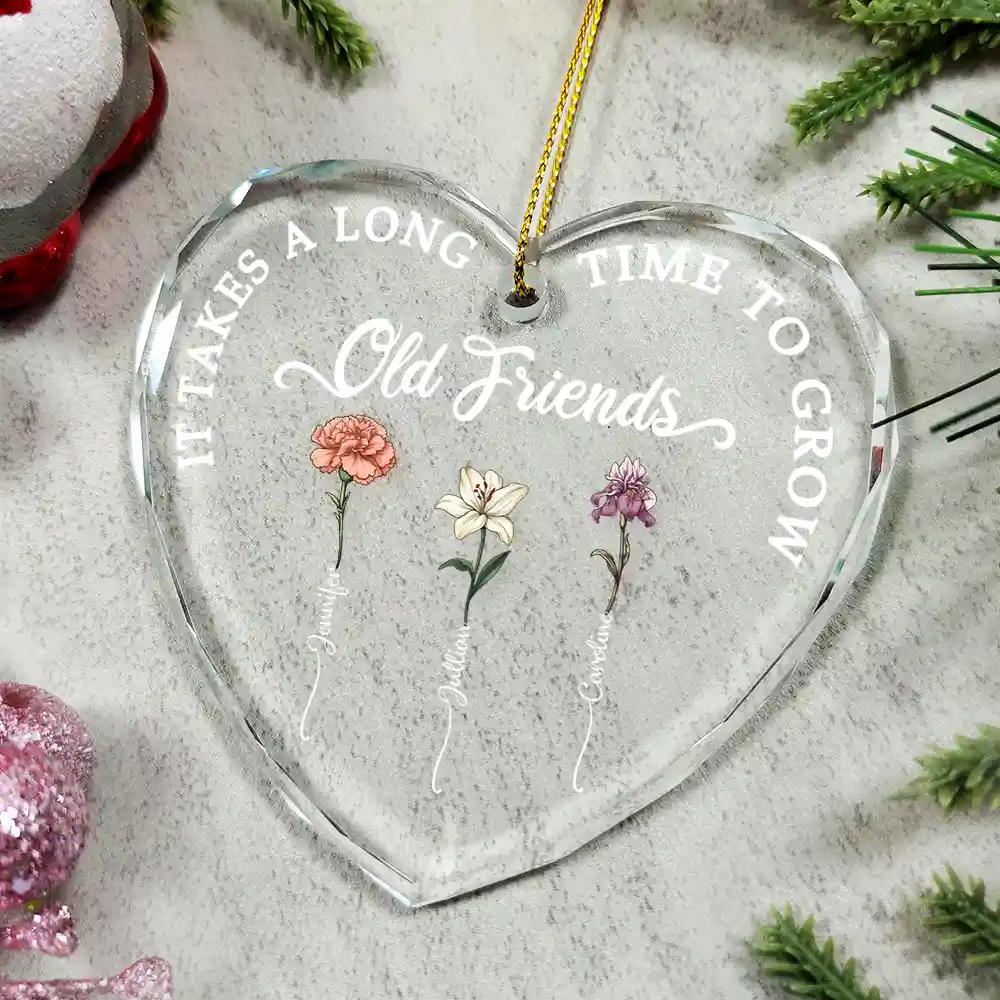 Birth Flower Grow An Old Friend - Personalized Glass Ornament - Image 5