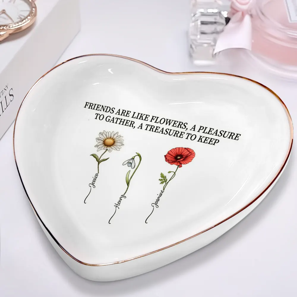 Birth Flower Grow An Old Friend - Personalized Heart Ring Dish - Image 2