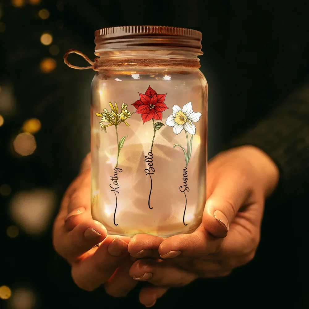 Birth Flower Grow An Old Friend - Personalized Mason Jar Light - Image 3
