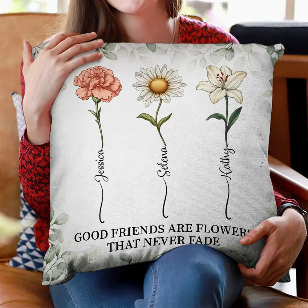 Birth Flower Grow An Old Friend - Personalized Pillow - Image 2