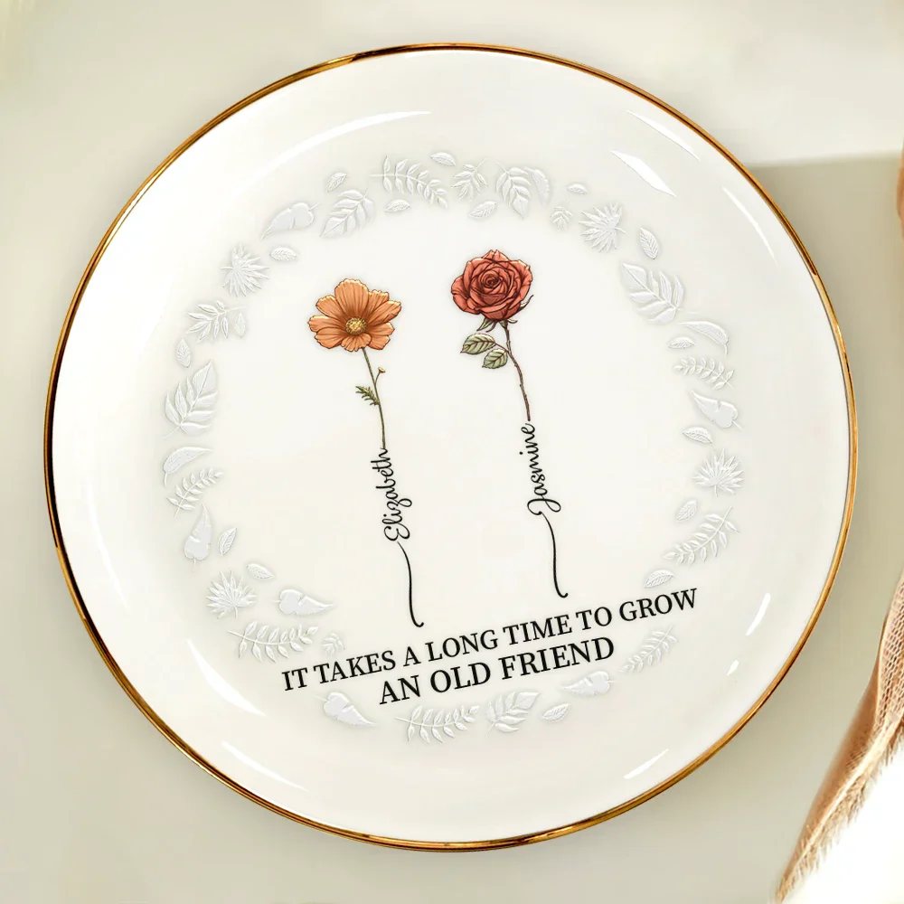 Birth Flower Grow An Old Friend - Personalized Round Ring Dish