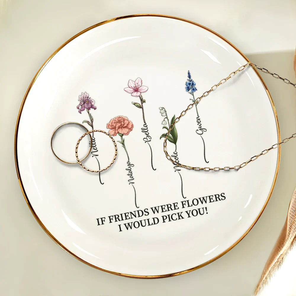 Birth Flower Grow An Old Friend - Personalized Round Ring Dish - Image 4