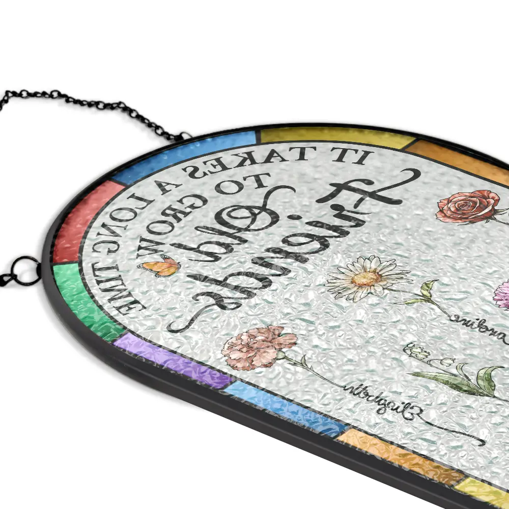 Birth Flower Grow An Old Friend - Personalized Rounded Rectangle Stained Glass Suncatcher - Image 5