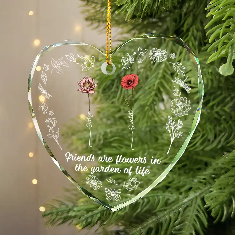 Birth Flower Grow Old Friends - Personalized Glass Ornament - Image 4