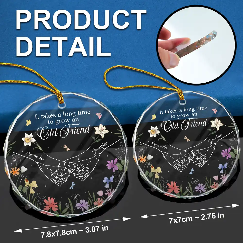 Birth Flower Hands Grow An Old Friend - Personalized Circle Glass Ornament - Image 6