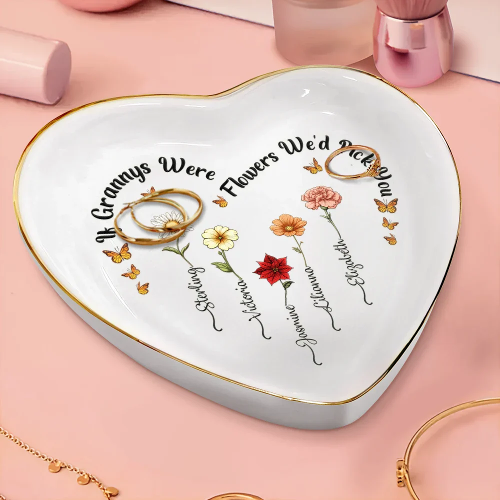 Birth Flower If Nanas Were Flowers I'd Pick You - Personalized Heart Ring Dish - Image 3