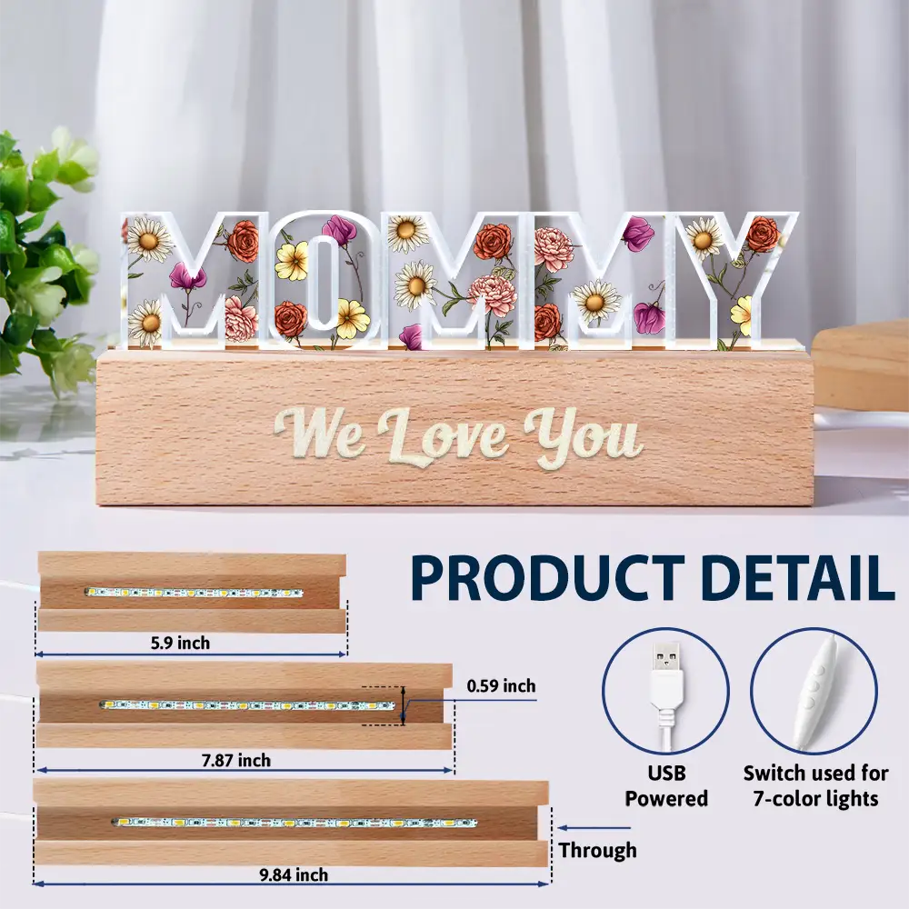 Birth Flower Mommy We Love You - Personalized Custom Shaped LED Light - Image 6