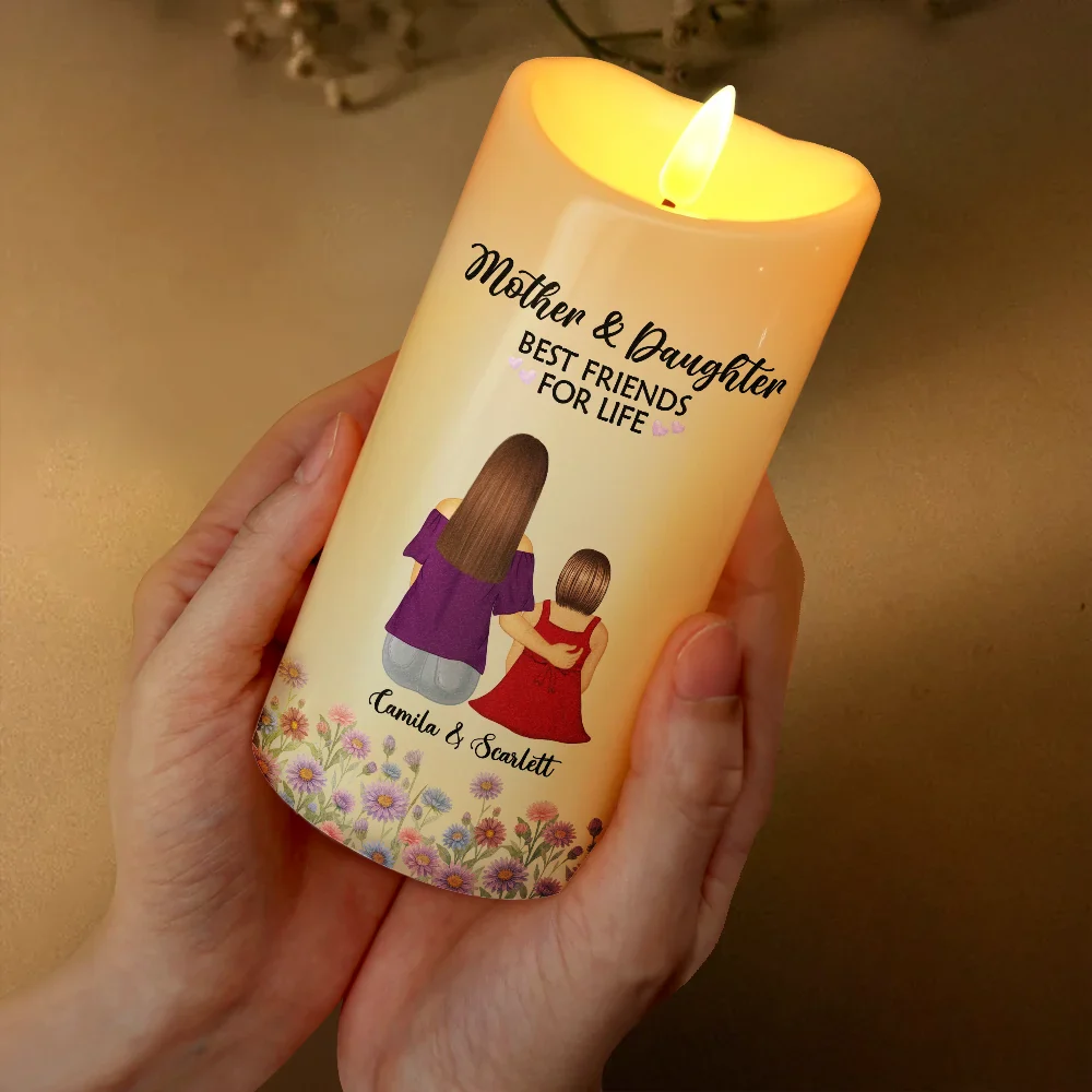 Birth Flower Mother & Daughter Forever Linked - Personalized Flameless LED Candle - Image 3