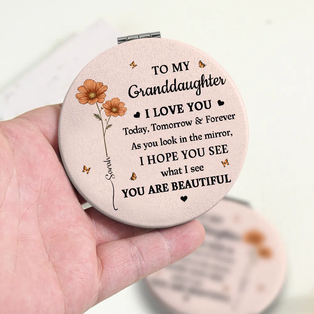 Birth Flower My Daughter You Are Beautiful - Personalized Circle Compact Mirror - Image 3