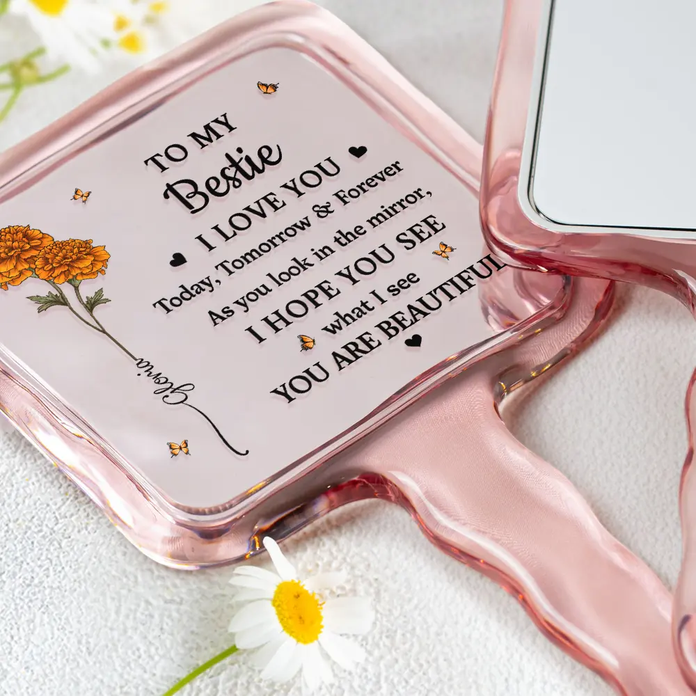 Birth Flower My Daughter You Are Beautiful - Personalized Handheld Mirror - Image 3
