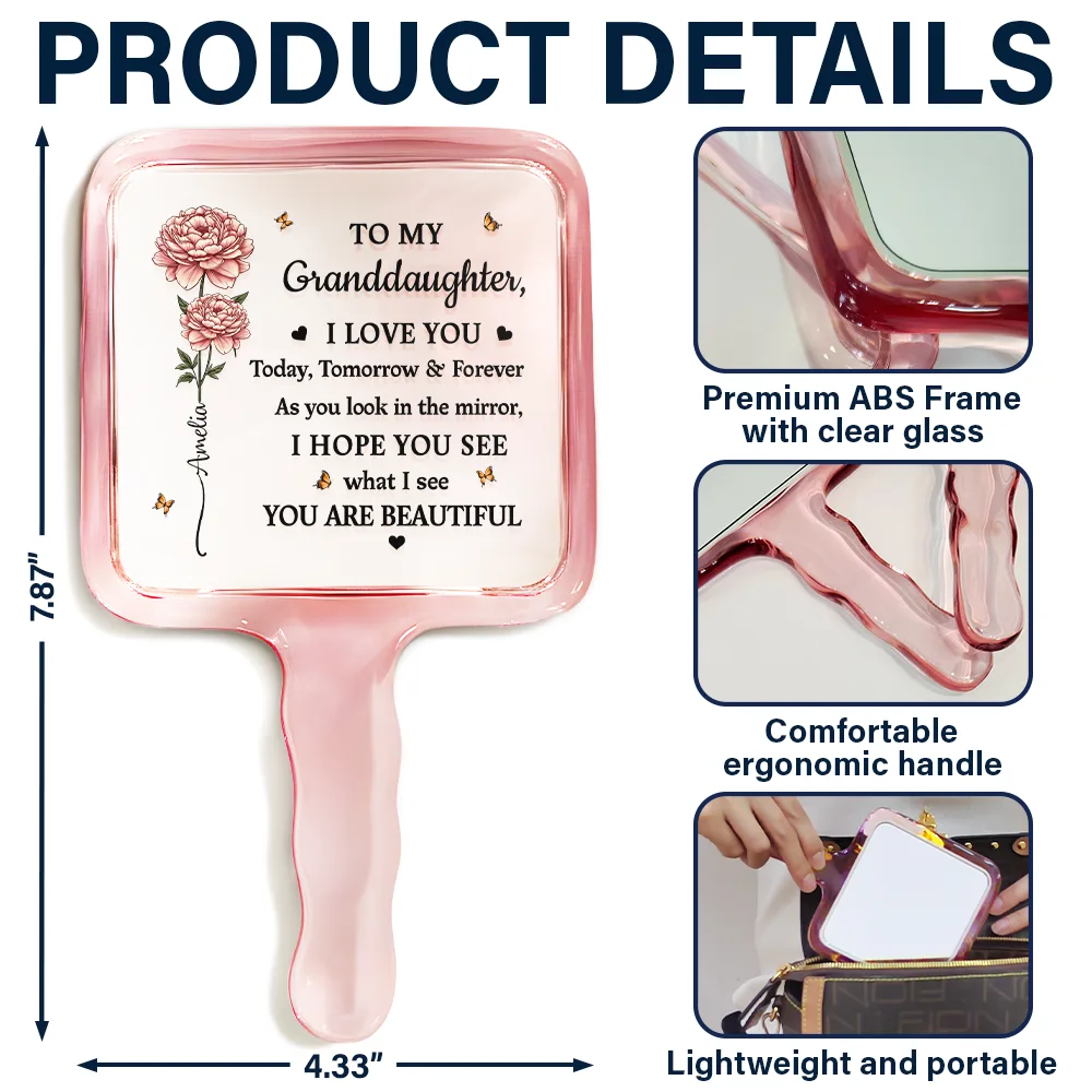Birth Flower My Daughter You Are Beautiful - Personalized Handheld Mirror - Image 5