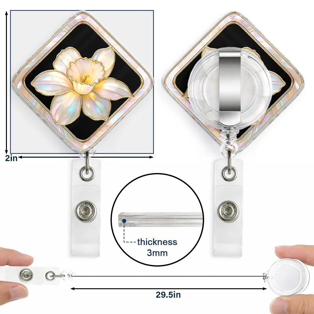 Birth Flower Nacre Effect Custom Shape - Personalized Badge Reel - Image 5