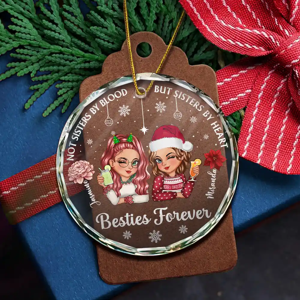 Birth Flower Not Sisters By Blood But Sisters By Heart - Personalized Circle Glass Ornament - Image 5