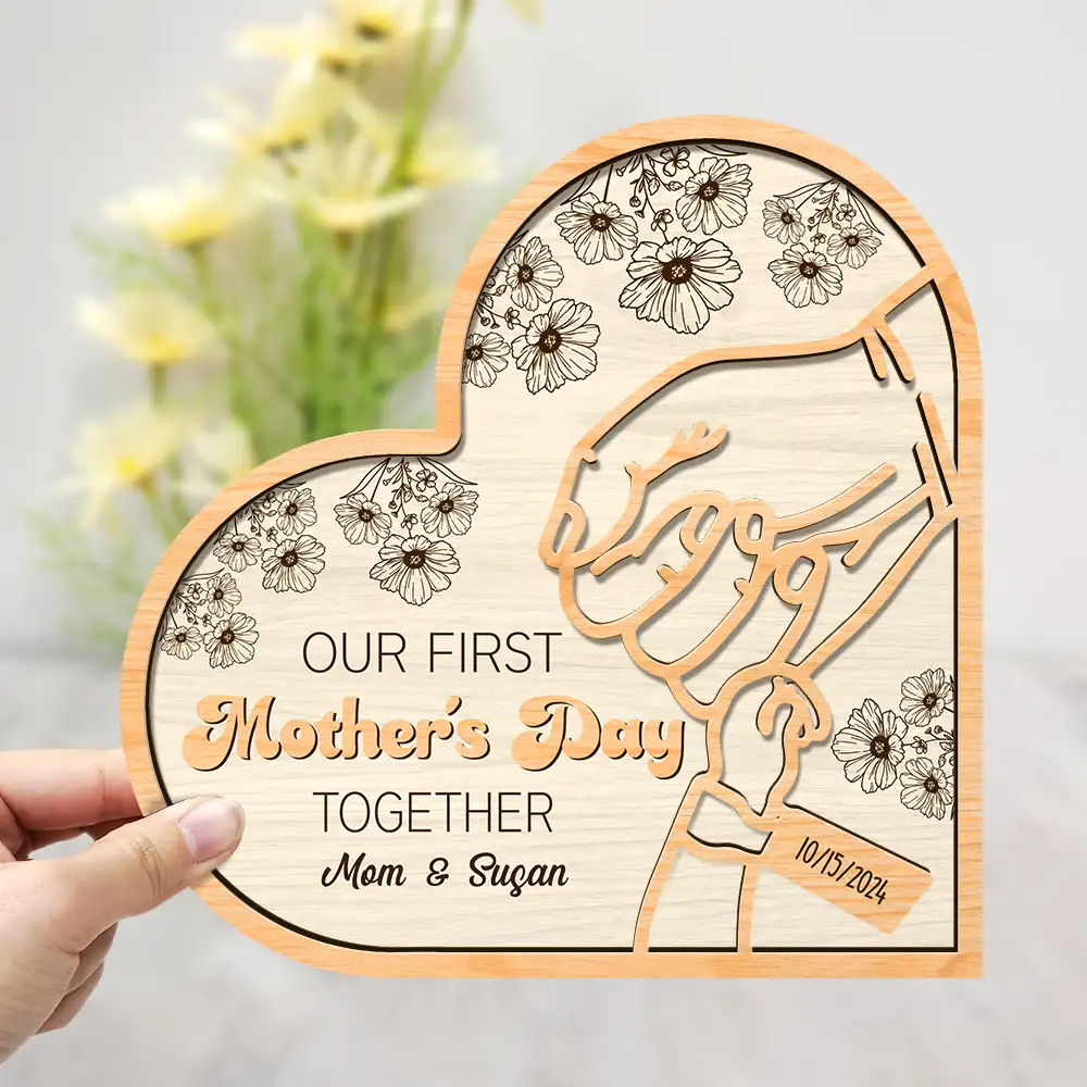Birth Flower Our First Mother's Day Together - Personalized 2-Layered Wooden Plaque With Stand - Image 3
