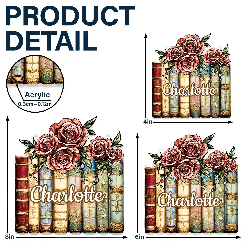 Birth Flower Reading Book Stack Stained Glass Effect - Personalized Window Hanging Suncatcher Ornament - Image 5