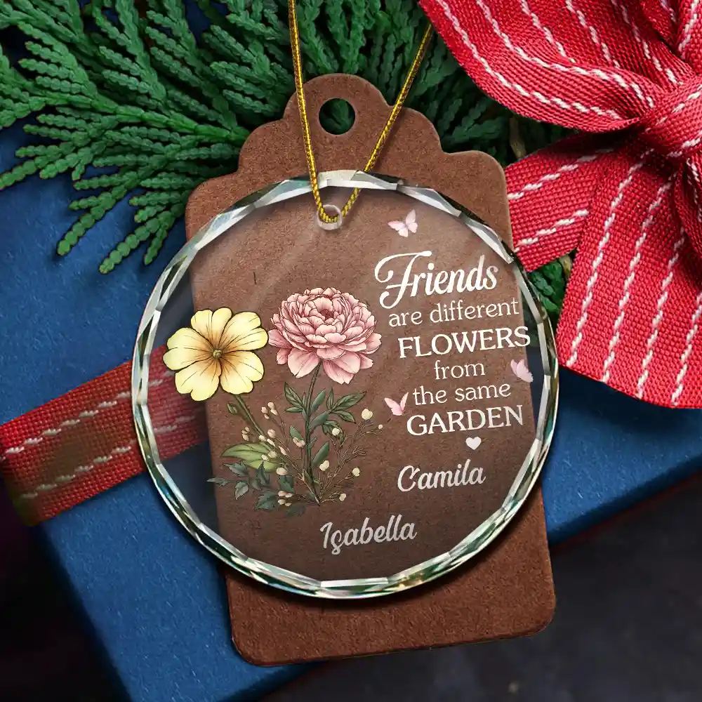 Birth Flower Sisters Are Different Flowers From The Same Garden - Personalized Circle Glass Ornament - Image 5