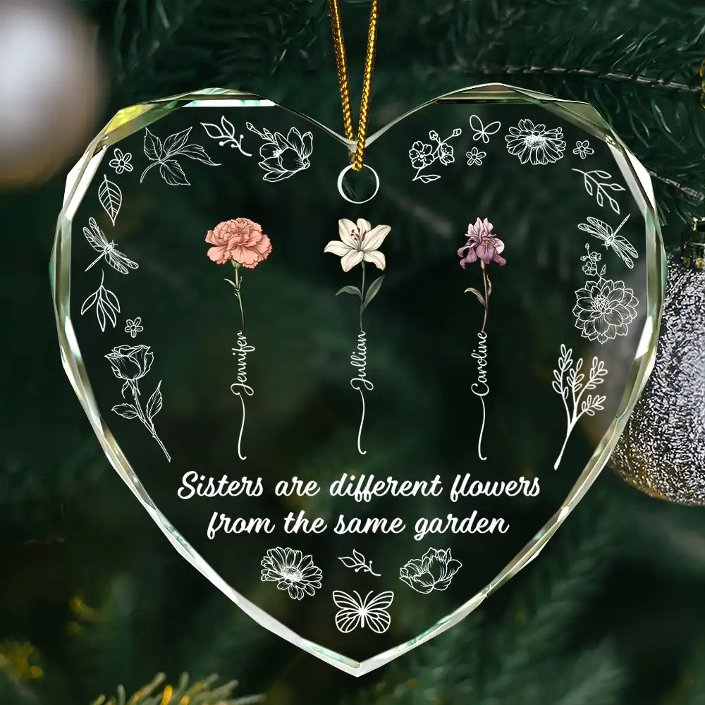 Birth Flower Sisters Are Different Flowers - Personalized Glass Ornament