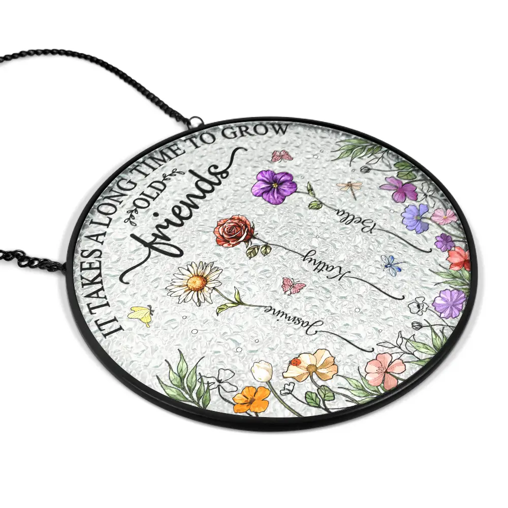 Birth Flower Sisters Besties From The Same Garden - Personalized Stained Glass Window Hanging Suncatcher - Image 2