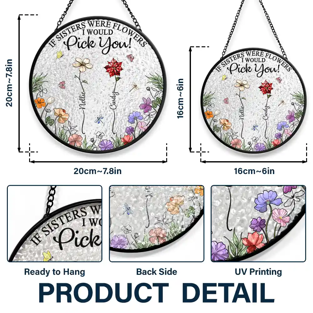 Birth Flower Sisters Besties From The Same Garden - Personalized Stained Glass Window Hanging Suncatcher - Image 3