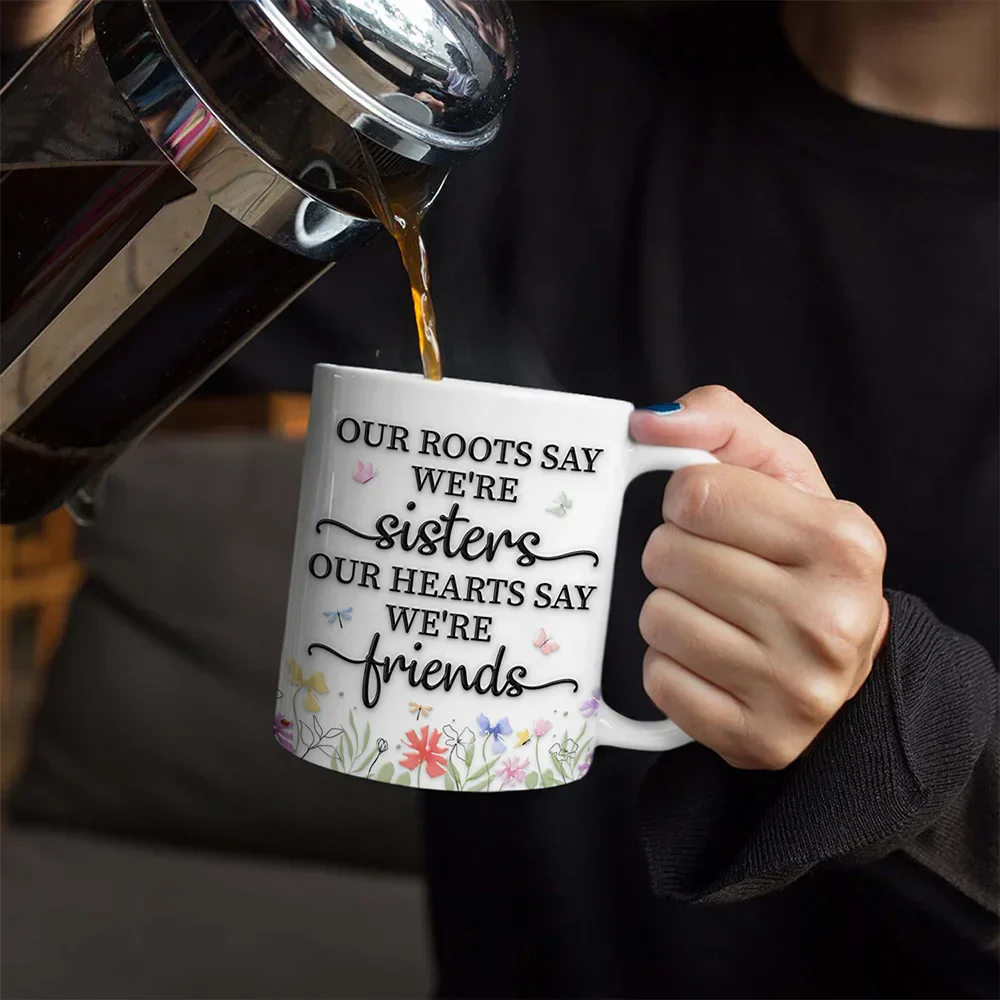 Birth Flower Sisters From The Same Garden - 3D Embossed Effect Printed Mug, Personalized White Edge-to-Edge Mug - Image 4