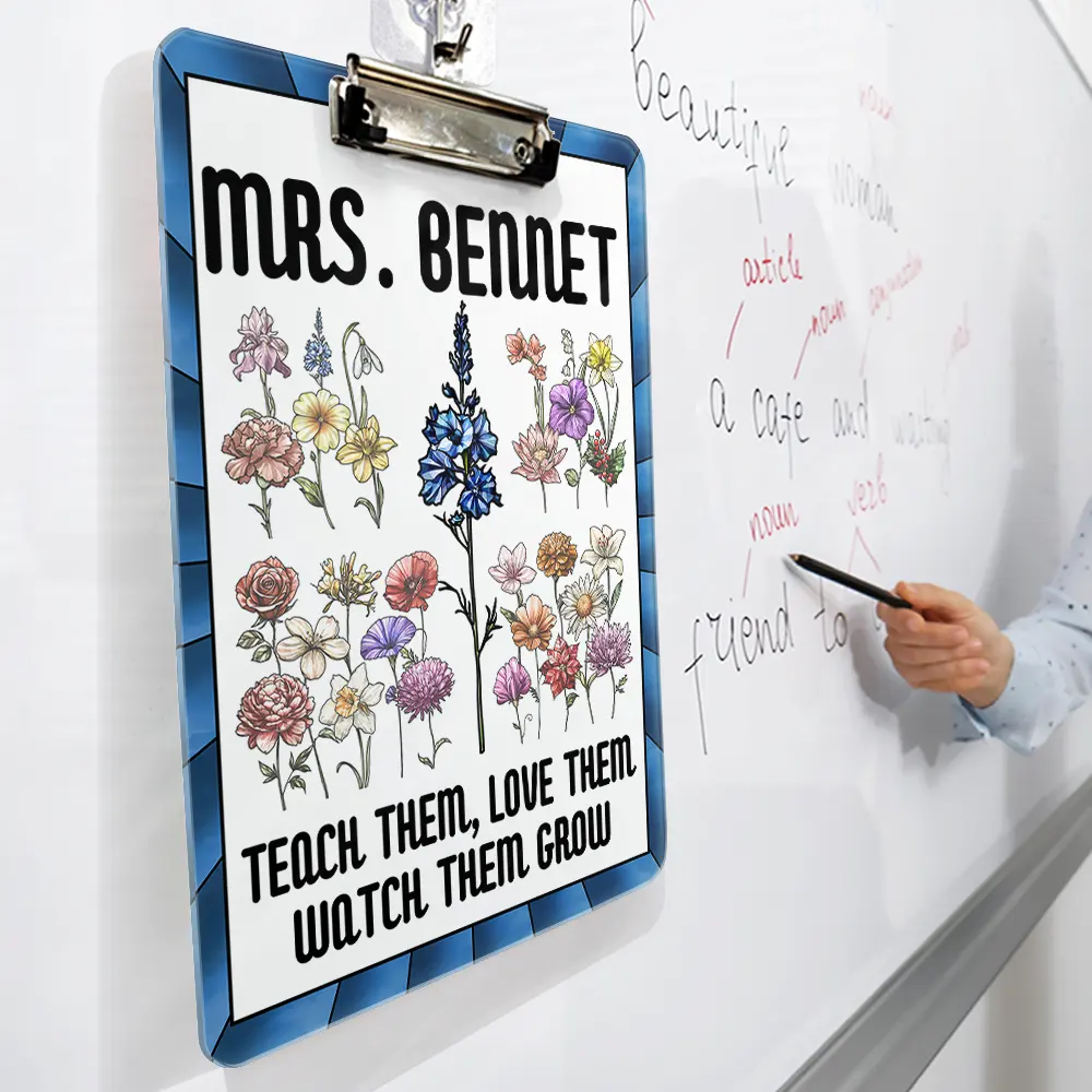 Birth Flower Stained Glass Teacher's Garden Watch Them Grow - Personalized Acrylic Clipboard - Image 3