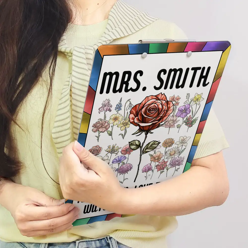 Birth Flower Stained Glass Teacher's Garden Watch Them Grow - Personalized Acrylic Clipboard - Image 4
