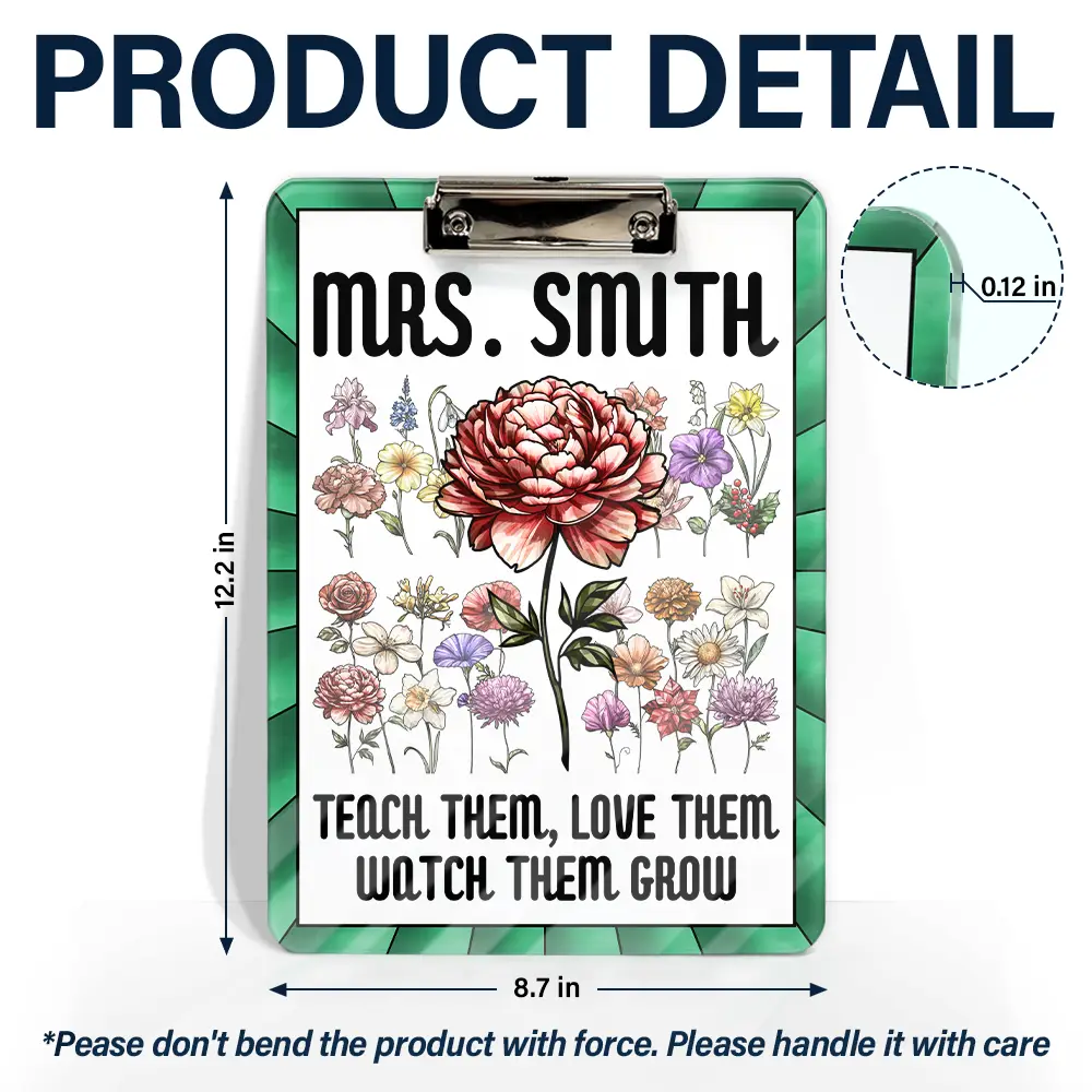Birth Flower Stained Glass Teacher's Garden Watch Them Grow - Personalized Acrylic Clipboard - Image 5