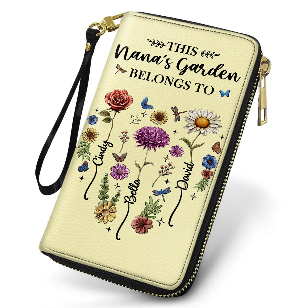 Birth Flower This Grandma's Mom's Garden Belongs - Personalized Leather Long Wallet - Image 2