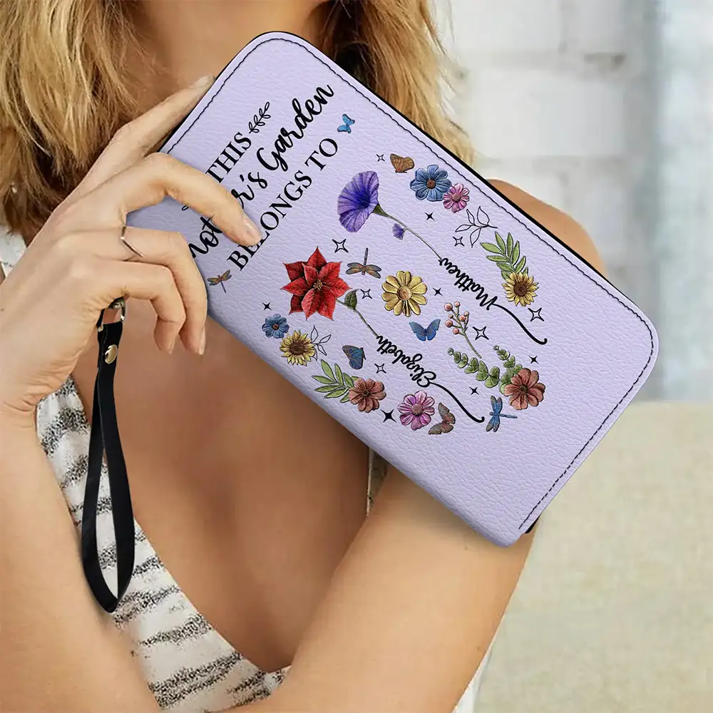 Birth Flower This Grandma's Mom's Garden Belongs - Personalized Leather Long Wallet - Image 3