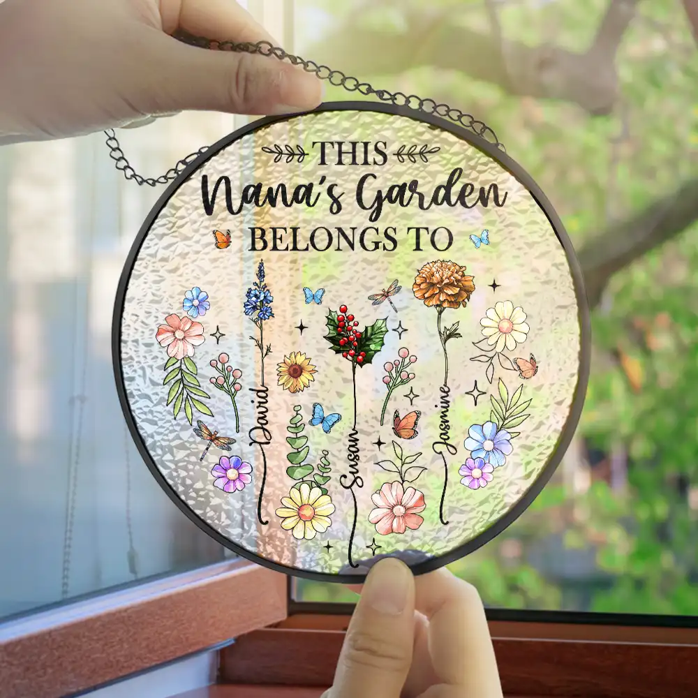 Birth Flower This Grandma's Mom's Garden Belongs - Personalized Stained Glass Window Hanging Suncatcher - Image 4