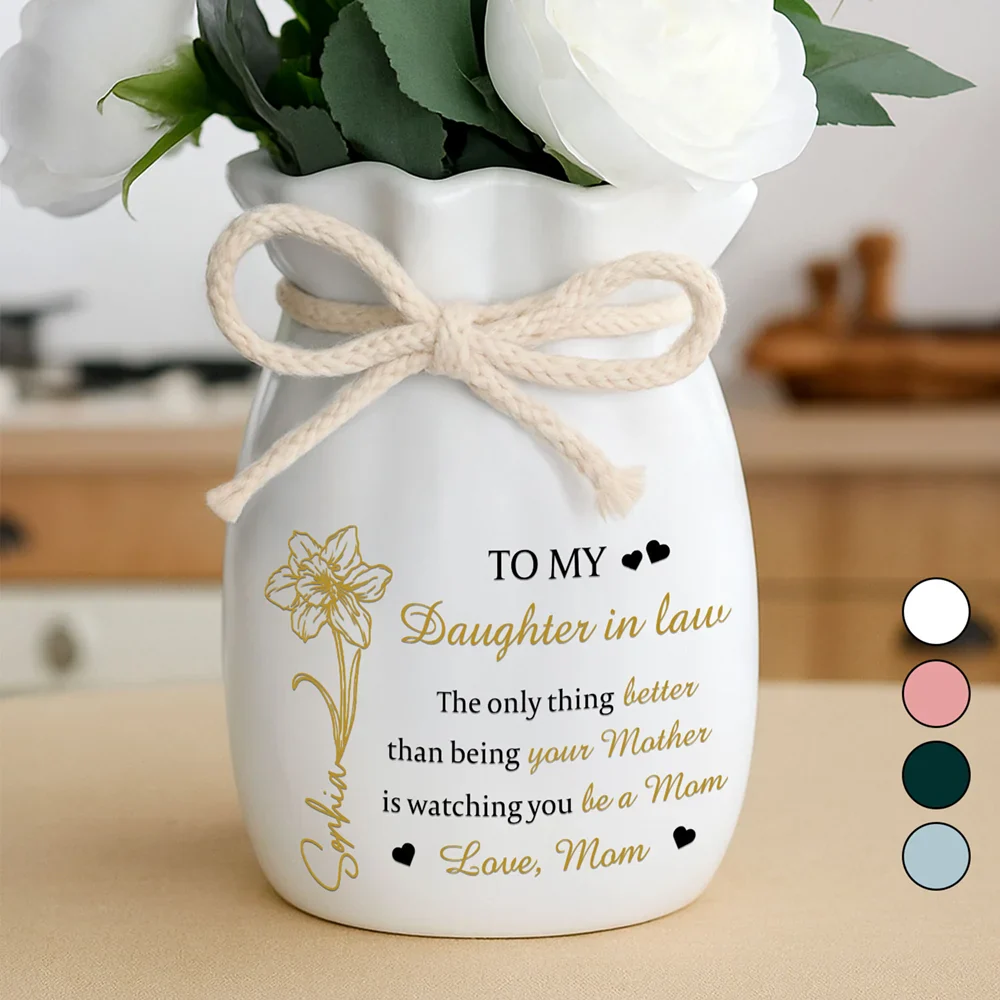 Birth Flower Watching You Be A Mom - Personalized Ribbon Tie Flower Vase - Image 2