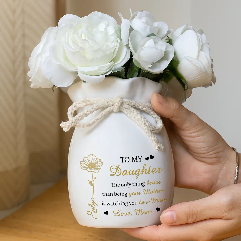 Birth Flower Watching You Be A Mom - Personalized Ribbon Tie Flower Vase - Image 5