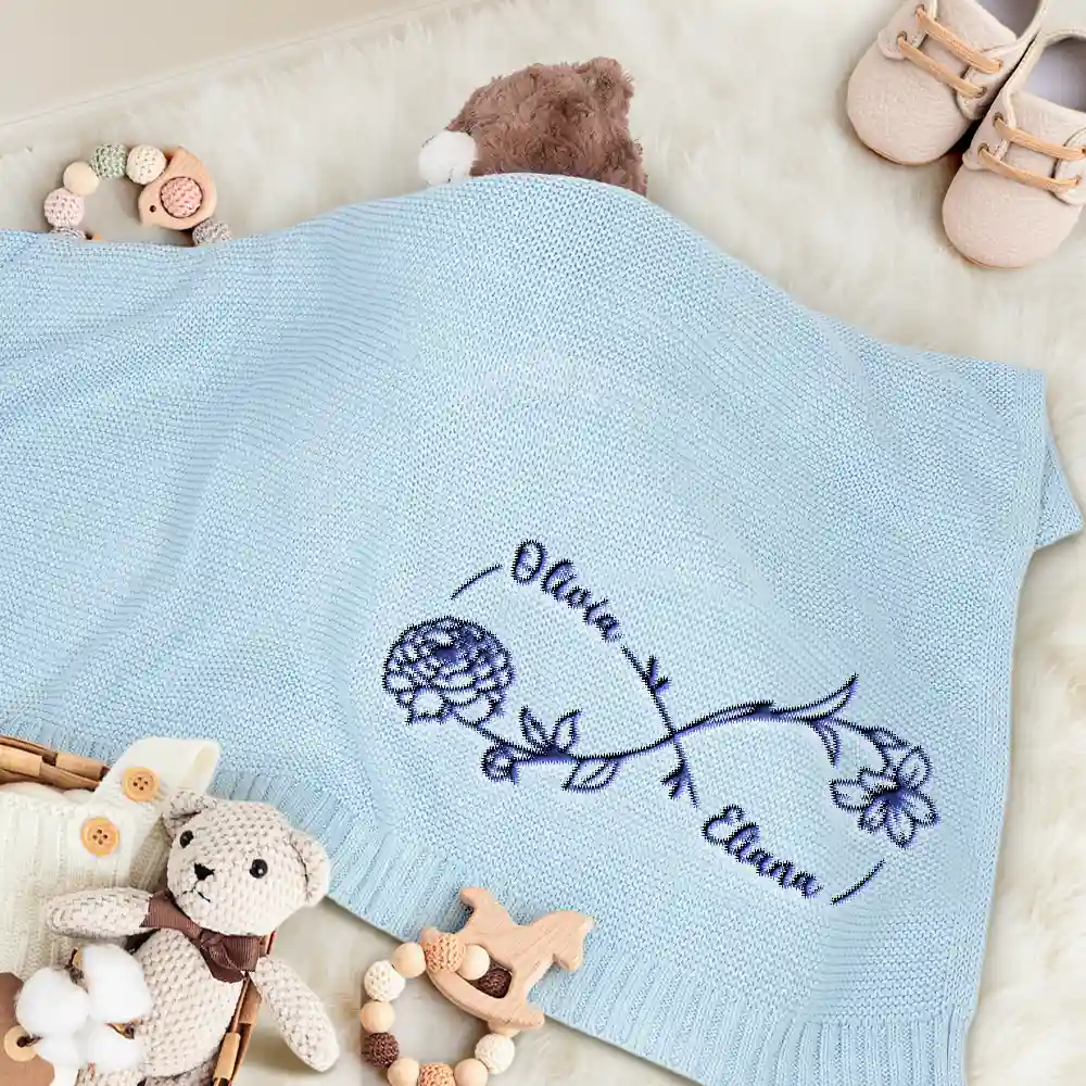 Birth Flowers A Mom And Her Baby Forever Linked Together - Personalized Embroidered Knitted Baby Blanket - Image 4