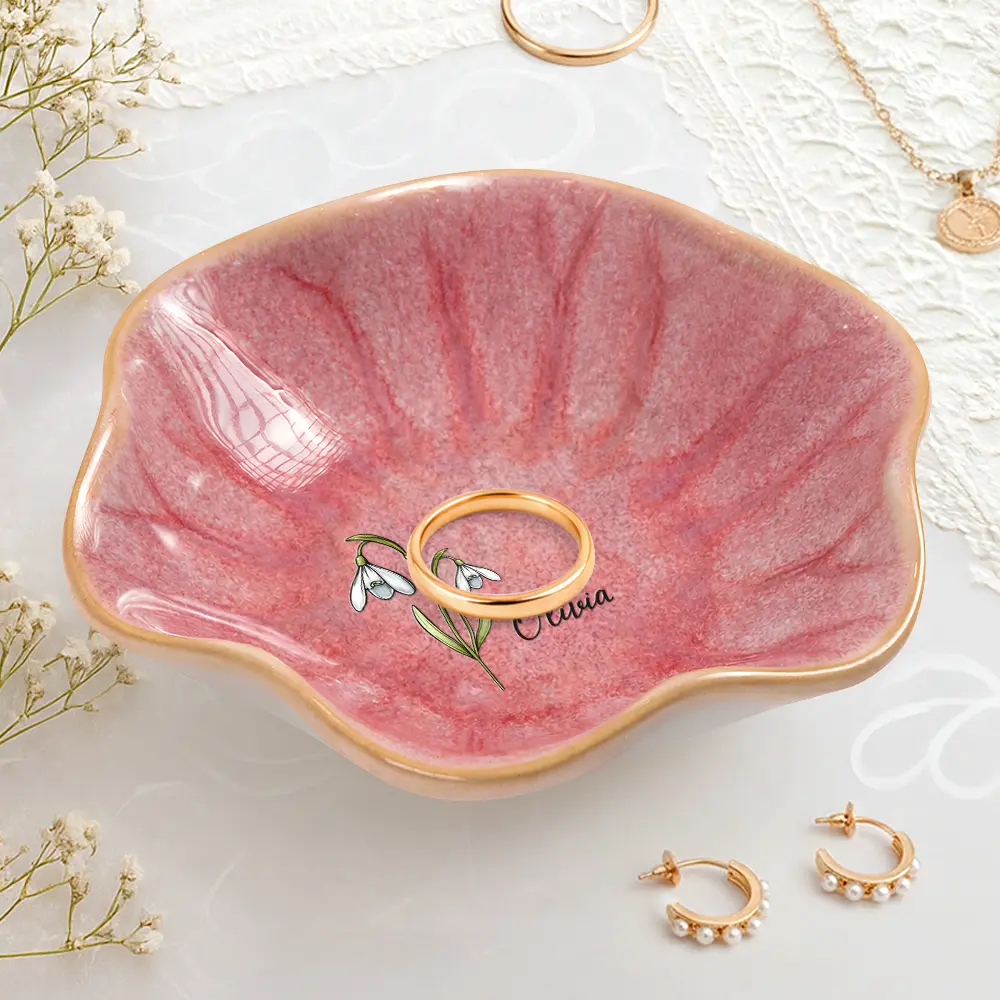 Birth Flowers Bloom Where You're Planted - Personalized Lotus Jewelry Dish - Image 2