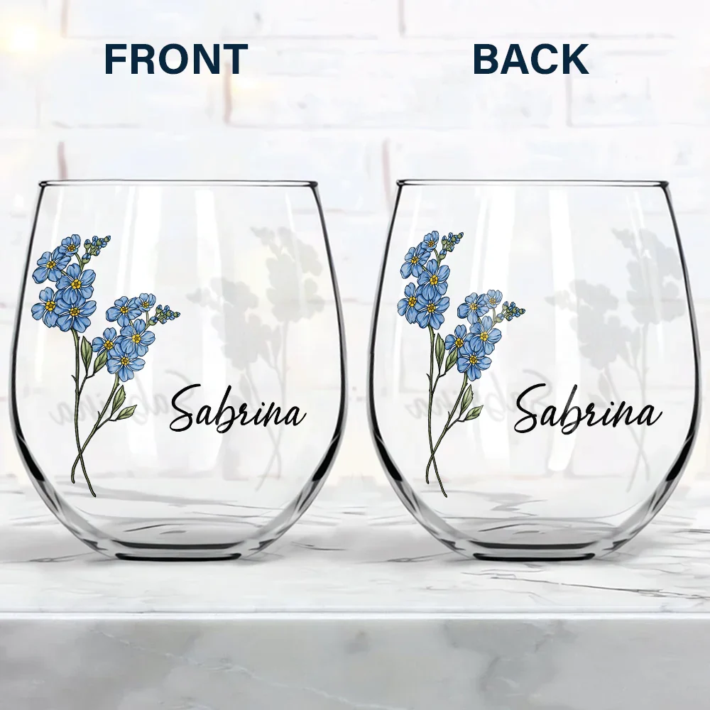 Birth Flowers Bloom Where You're Planted - Personalized Stemless Wine Glass - Image 4