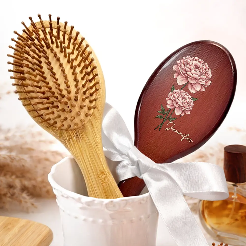 Birth Flowers Bloom Where You're Planted - Personalized Wooden Hair Brush - Image 5
